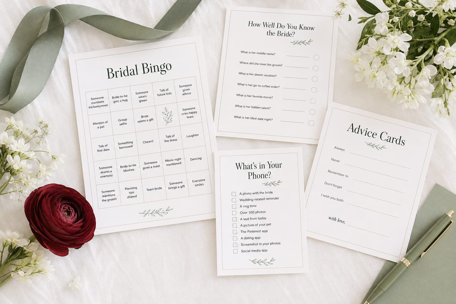 Printable bridal shower games